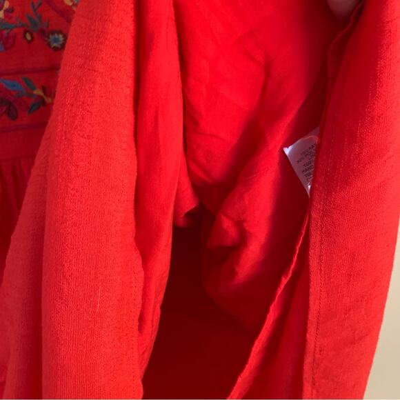 Umgee Embroidered Babydoll Bliss Mini tunic Dress in Candy Apple Red size Medium - Picture 10 of 14